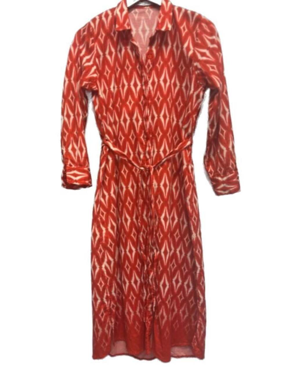 Khaadi Size S Orange Diamond Print Long Sleeve Shirt Dress